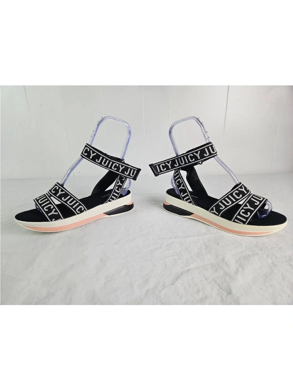 Juicy Couture Black and Pink Logo Strap Platform Sandals